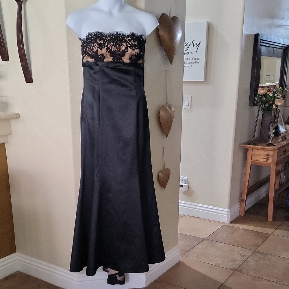 ABS Evening by Allen Schwartz Strapless Gown/ Dress w/Lace Train Black Size 8